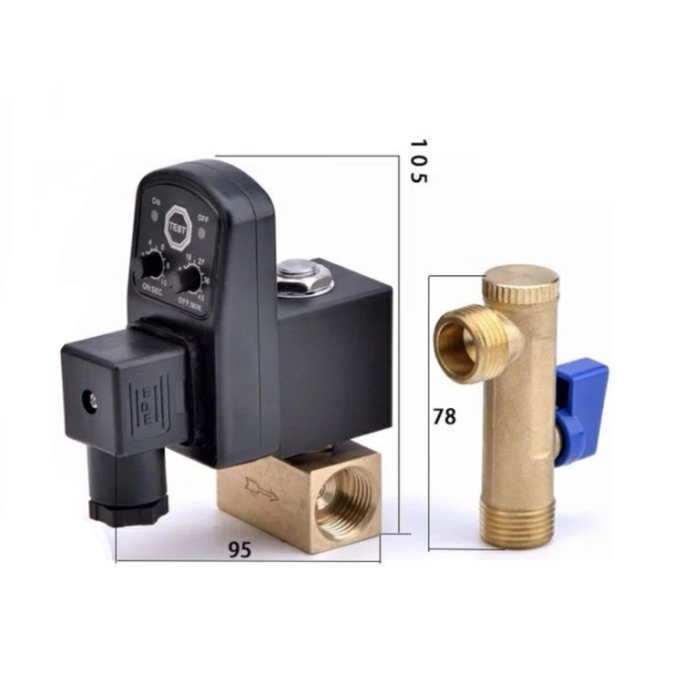 Economy Electronic Timer Controlled Auto Drain + BVS 1/2" BSP 110 Vac. TD15B_110V_1/2BSP - thevalveshop.co.uk