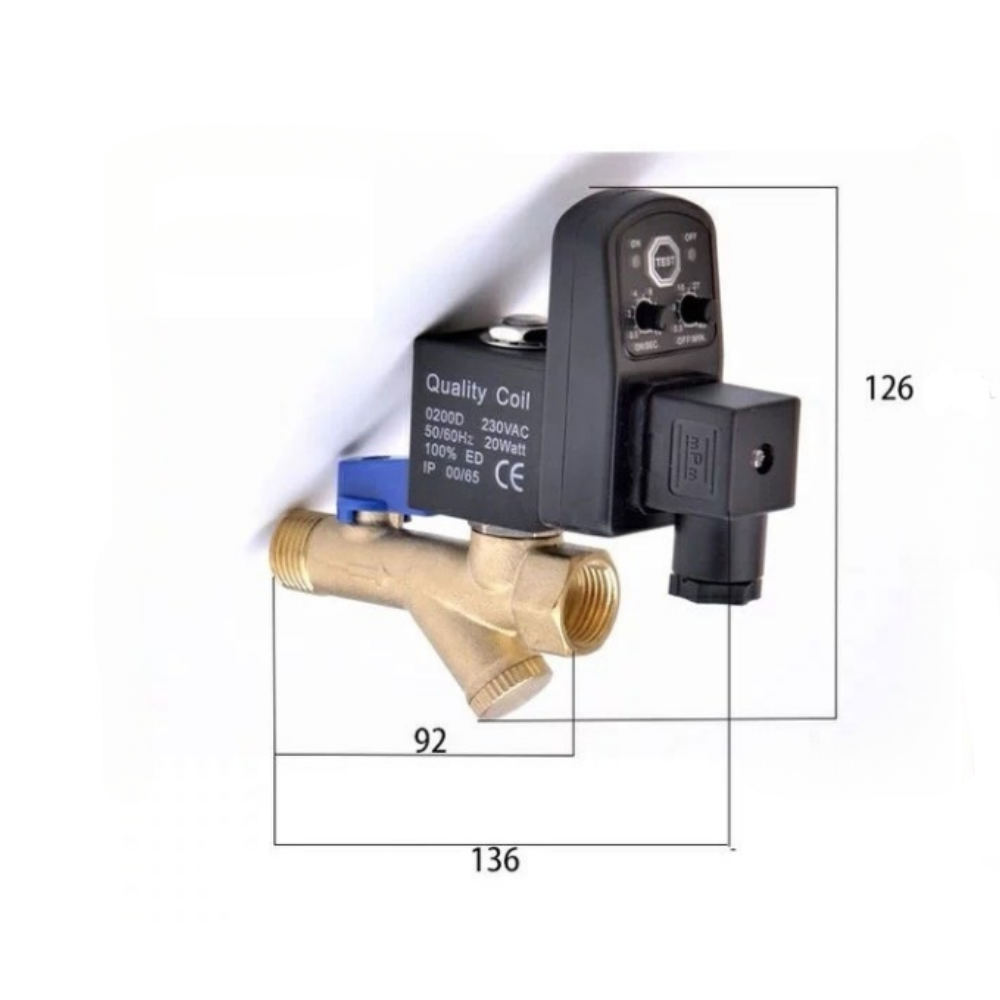 Economy Electronic Timer Controlled Auto Drain Integrated BVS 1/2" BSP 220 Vac. TD15A_220V_1/2BSP - thevalveshop.co.uk