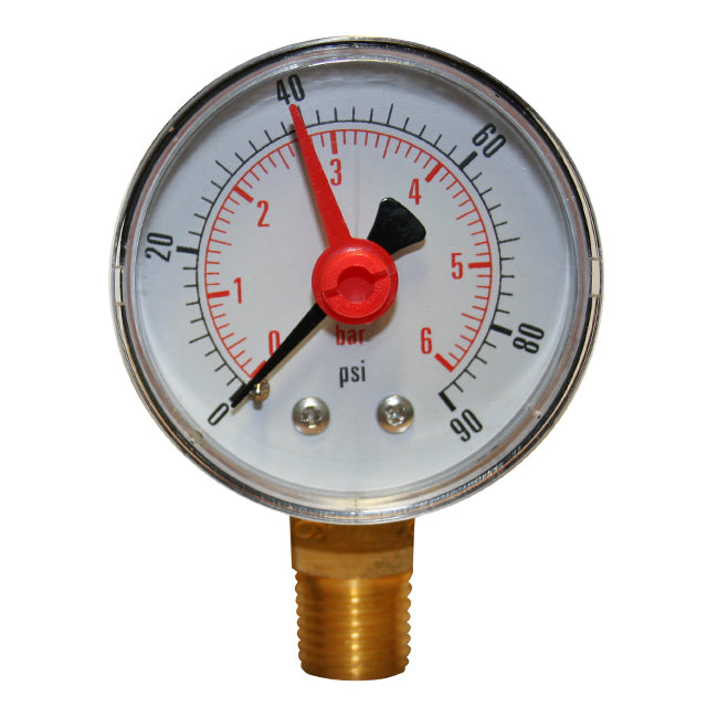 0-6 Bar Pressure Gauge for Pressure Reducing Valves 1/4" Bottom Entry. PGD 124
