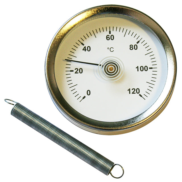 0°C to 120°C Temperature Gauge 63mm Dial with Spring Tie for Pipework. PGT5