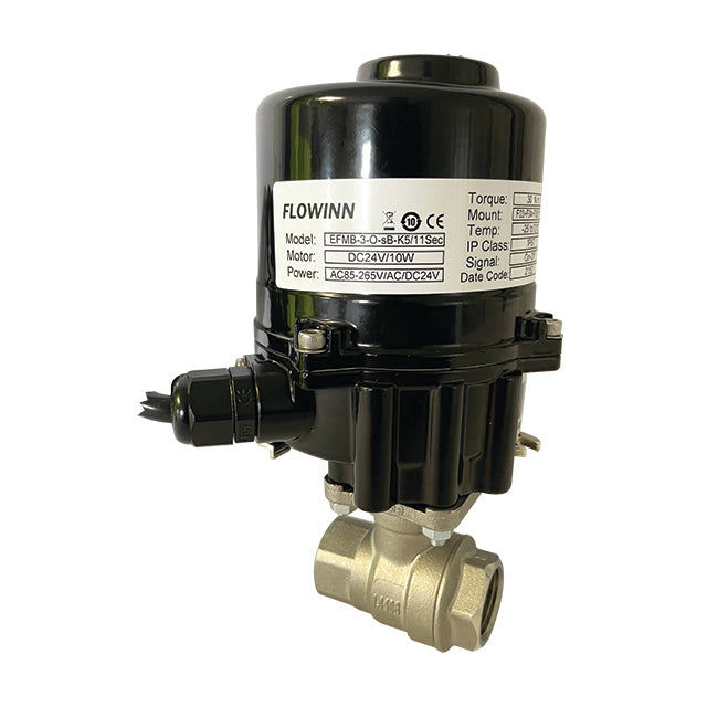 1/2" Stainless Steel 2 Piece Ball Valve with Flowinn Electric Actuator. FW 6025 A