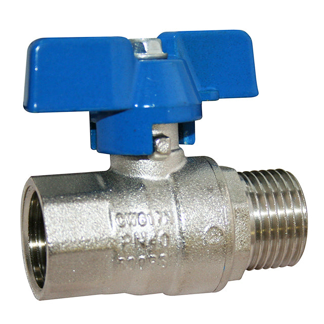 1" RIV Brass Mini Ball Valve Standard Pattern Male x Female Blue Butterfly Handle VS4338