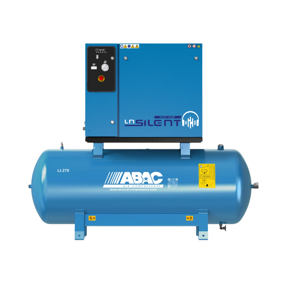 ABAC LN2 B5900 270L T5.5 DOL Tank Mounted Silenced Air Compressor 400 Volt 20 CFM - 4116026005