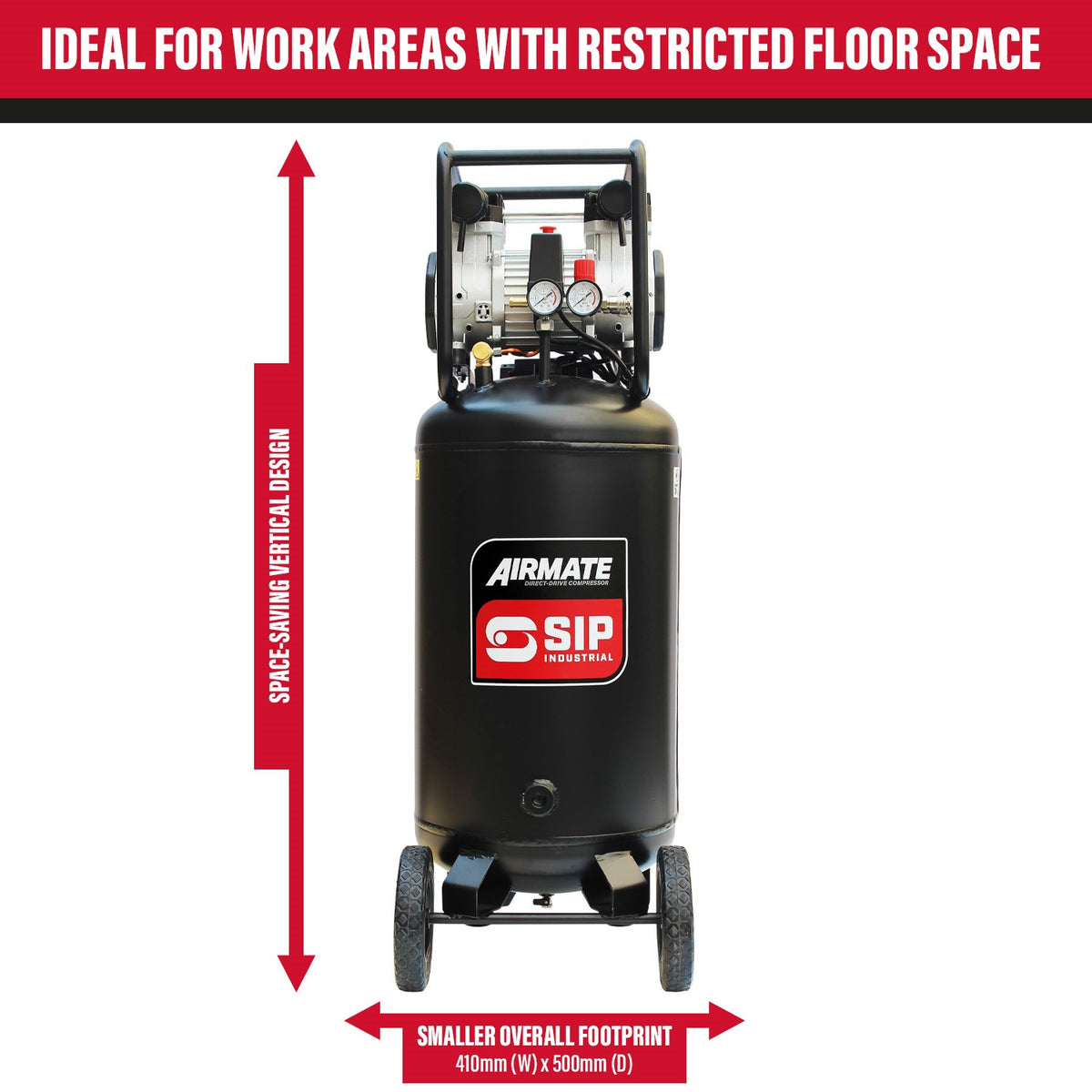 SIP AIRMATE® 100L 3hp Low Noise Vertical Compressor - 05484