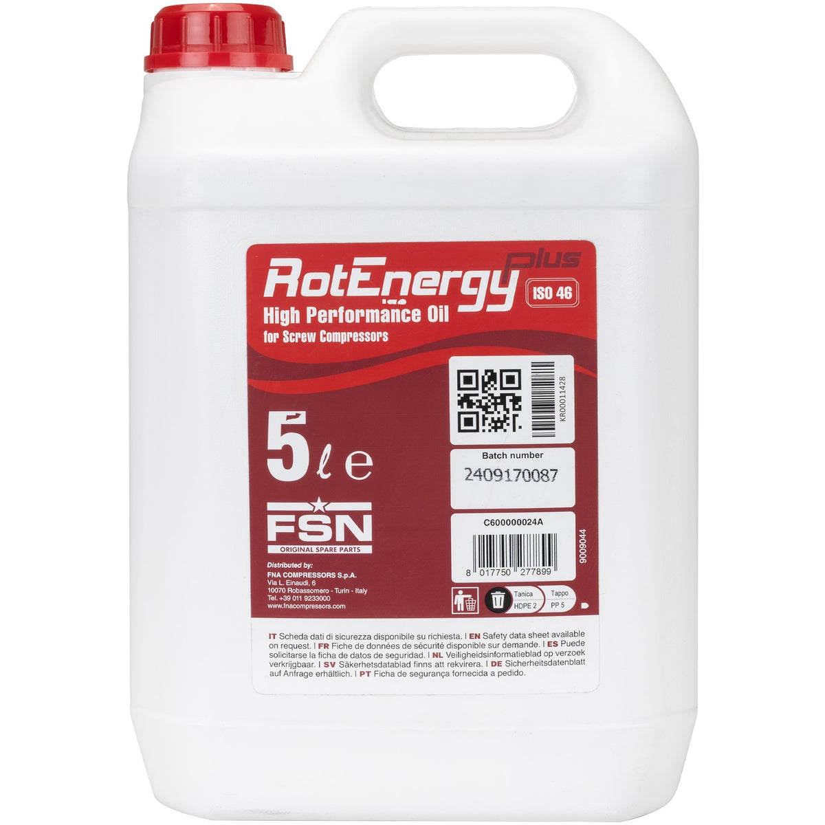 SIP 5L ISO 46 Semi Synthetic Screw Compressor Oil - 02318