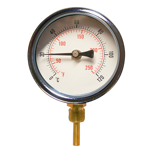 0°C to 120°C Temperature Gauge – 160mm Dial – 1/2″ Bottom Entry – 100mm Pocket  PGT1-160-0.5-100
