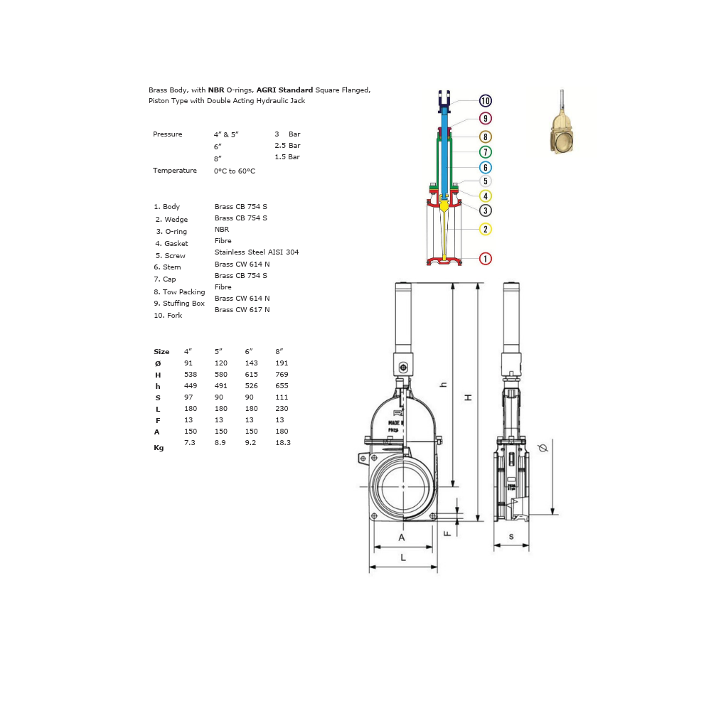 4" Brass Vacuum Tanker Gate Valve with Hydraulic Jack - RIV14