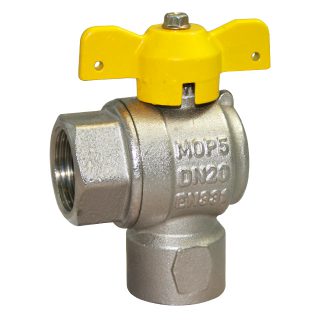 1" Brass Angle Pattern Ball Valve EN331 Gas Approved BSPP Female. VS7320