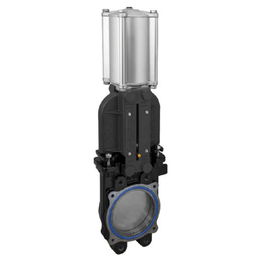 8" RIV Cast Iron Knife Gate Valve - Unidirectional - Double Acting Pneumatic Actuator - AGRI Standard and ANSI 150 - RIV133