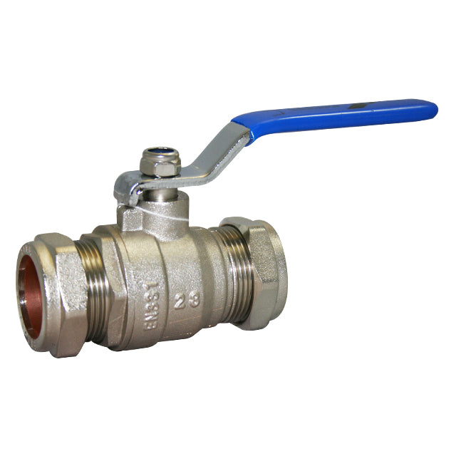 35mm Brass Ball Valve Compression Ends Blue Lever. VS2331