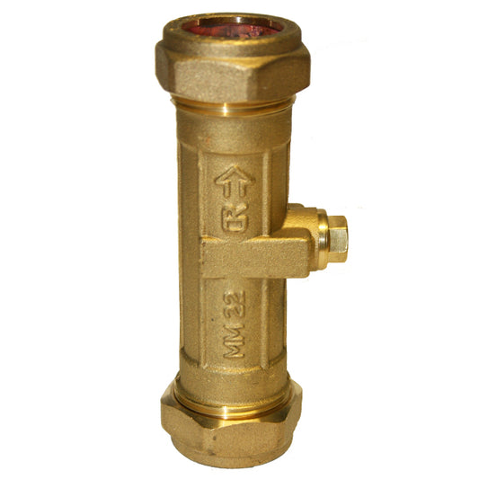 22mm CR Brass Double Check Valve Compression Ends WRAS Approved. VS2452