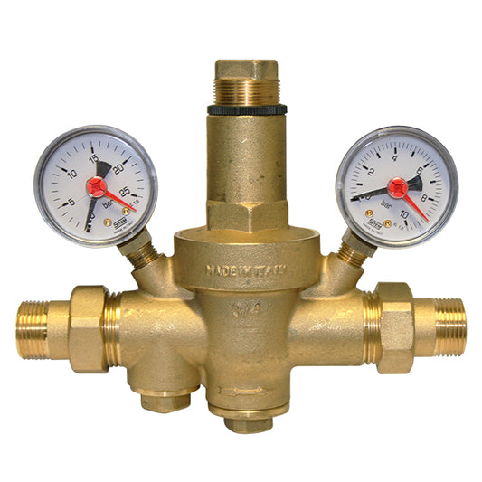 1/2" Maigorani Brass Pressure Reducing Valve 25 Bar Inlet with Gauges. VS2949