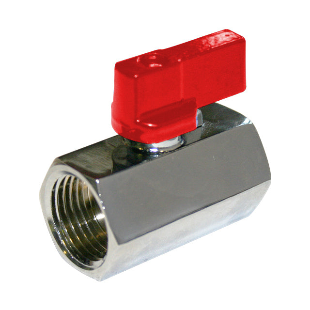 1/2" Brass Mini Ball Valve Female x Female BSPP Red Short Handle.  VS4014