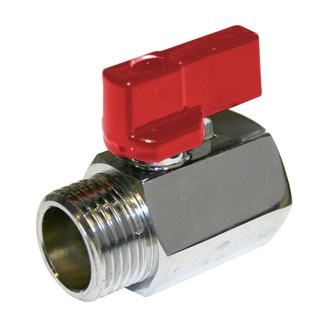 1/4" Brass Mini Ball Valve- Male x Female BSPP Red Short Handle. VS4015