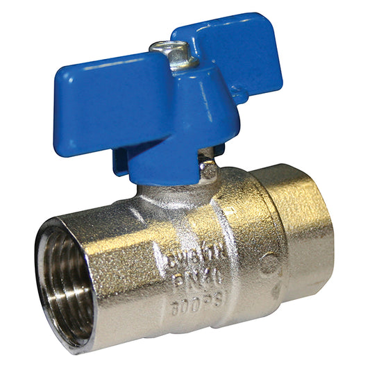 1/4" RIV Brass Ball Valve - Standard Pattern - Blue Butterfly Handle - WRAS Approved - VS4178