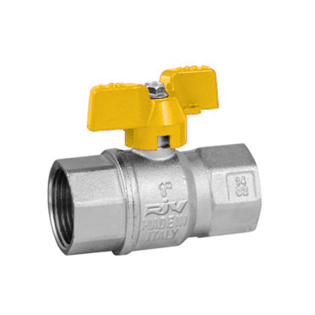 1" RIV Brass Ball Valve BSI Gas Approved Yellow Butterfly Handle Rated from PN40 to PN32 A Range. VS4184A