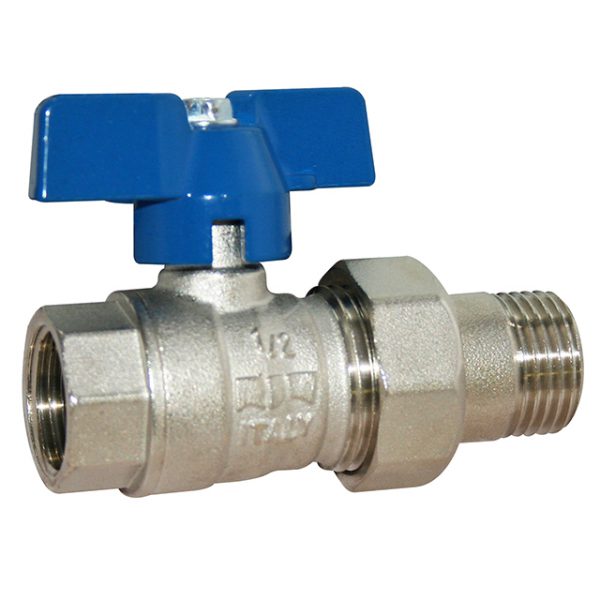 1" RIV Brass Ball Valve Male Union End Blue Butterfly Handle.  VS4408
