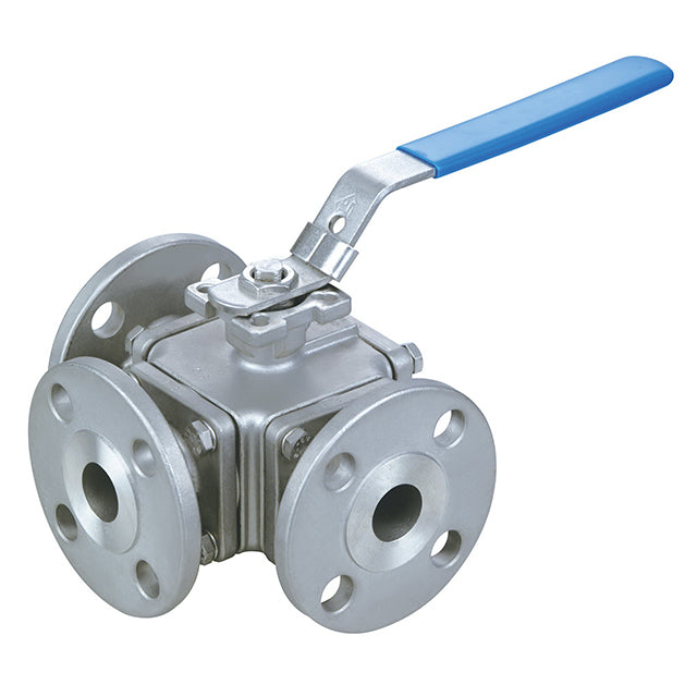3/4" Valtec Stainless Steel 3 Way Ball Valve PN16 T Port ISO Top. VS6503T