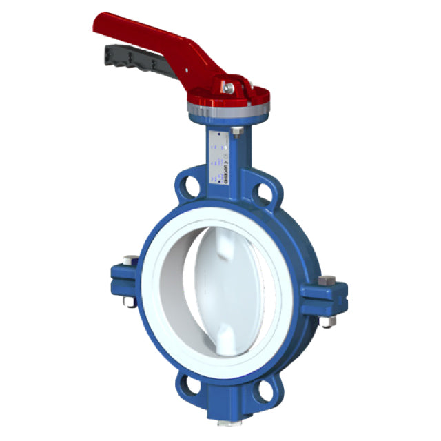 5 wafer pattern ductile iron butterfly valve ptfe liner ptfe coated disc lv 9523