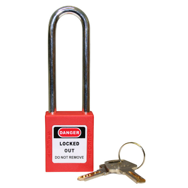 Red Padlock Long Steel Shackle. VLPL21