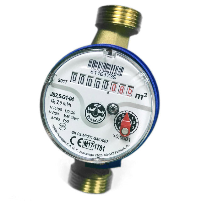 1/2" PoWoGaz Class B Water Meter Threaded BSP MID & WRAS Approved A-range. WM 01 A