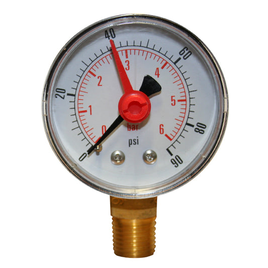 0-6 Bar Pressure Gauge for Pressure Reducing Valves 1/4" Bottom Entry. PGD 124