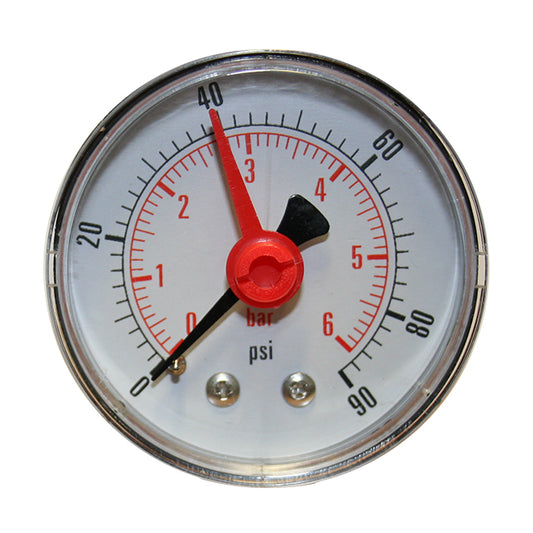 0-6 Bar Pressure Gauge for Pressure Reducing Valves  1/4" Centre Back Entry. PGD 324