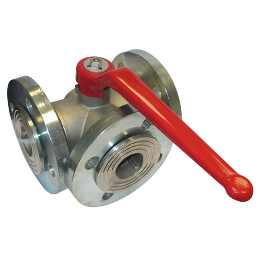 1 1/2" Brass Ball Valve 3 Way T Port Rotating Flanges.  VS5312T