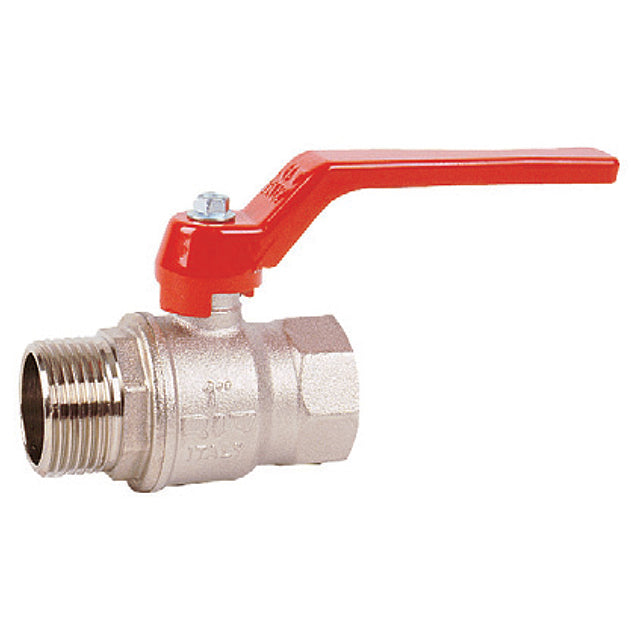 1 1/2" RIV Brass Ball Valve Standard Pattern Male x Female Red Aluminium Lever WRAS Approved. VS4330
