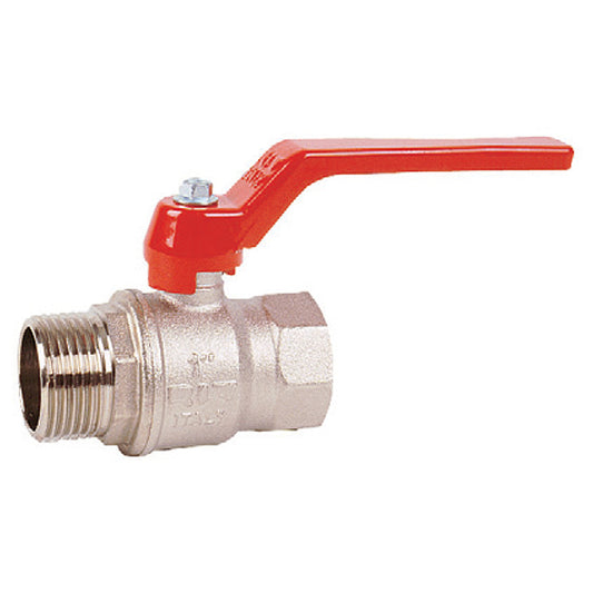 1 1/2" RIV Brass Ball Valve Standard Pattern Male x Female Red Aluminium Lever WRAS Approved. VS4330