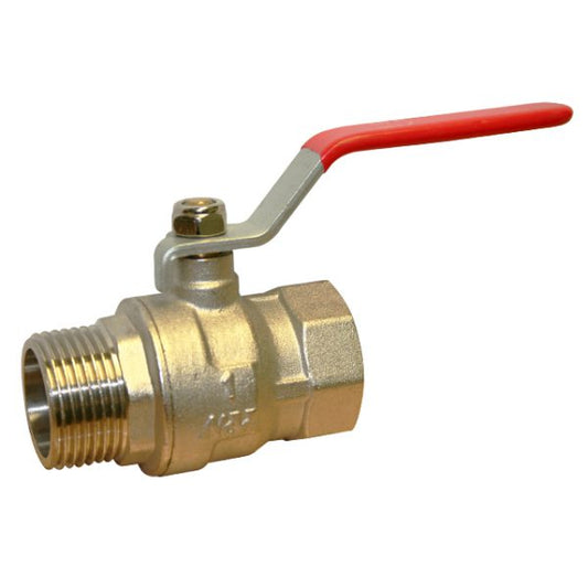 1 1/2" RIV Brass Ball Valve Standard Pattern Male x Female Red PVC Coated Steel Lever WRAS Approved. VS 4331
