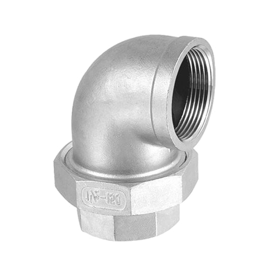 1 1/2" Stainless Steel Flat Union Elbow - PTFE Seat - Female x Female - SS095