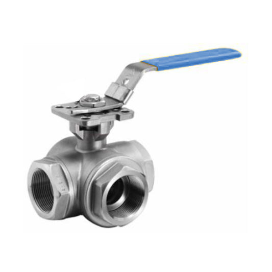 1 1/2" Valtec Stainless Steel 3 Way Ball Valve T Port. VS6400T