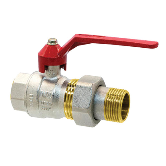 1 1/2" x 1 1/2" RIV Brass Ball Valve Male Union End Lever Operated WRAS Approved. VS 4406