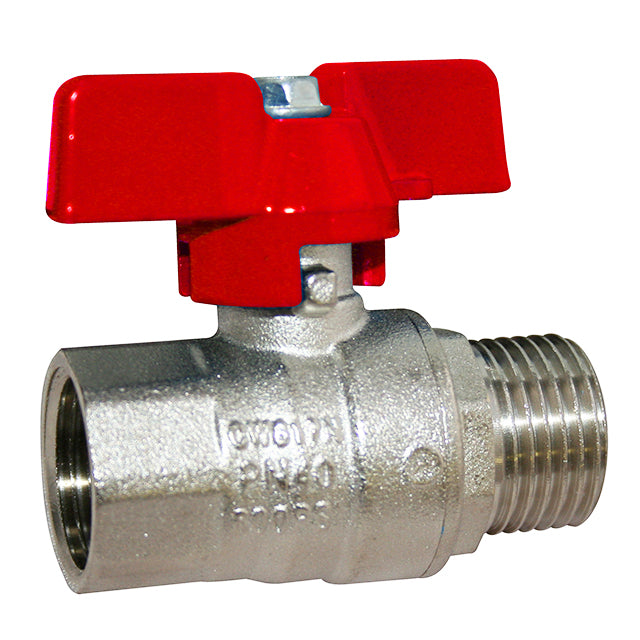 1" RIV Brass Ball Valve Standard Pattern Male x Female Red Butterfly Handle. VS4334