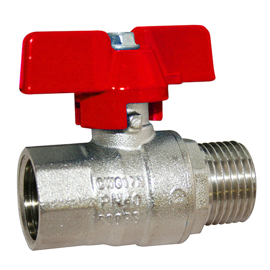 1" RIV Brass Ball Valve Standard Pattern Male x Female Red Butterfly Handle. VS4334