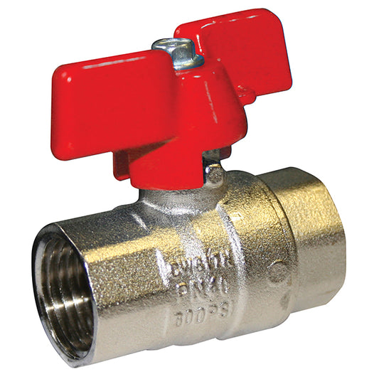 1" RIV Brass Ball Valve Standard Pattern Red Butterfly Handle WRAS Approved. VS4174