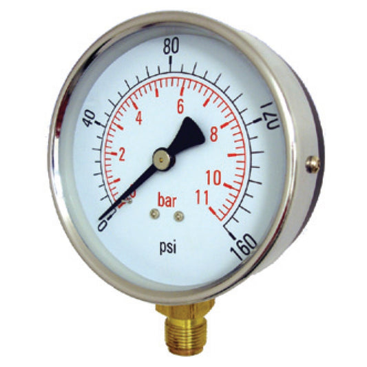 '-1 to 0 Bar Pressure Gauge 100mm Dial 3/8" Bottom Entry. PG1-100