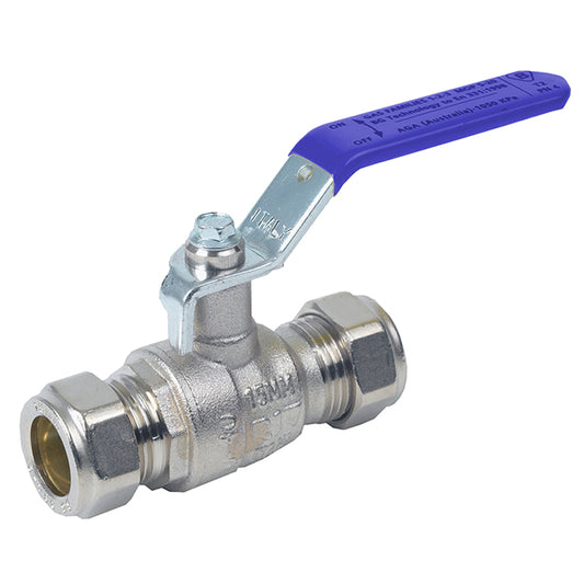 15mm RIV Brass Ball Valve Compression Ends Blue Lever. VS2441