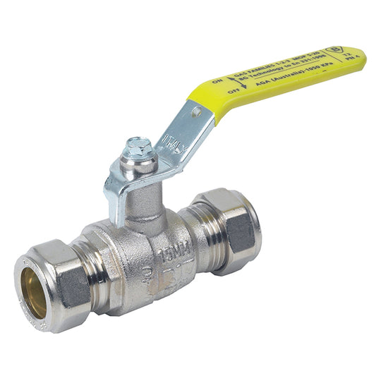15mm RIV Brass Ball Valve Compression Ends Yellow Lever. VS2442
