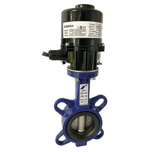 2 1/2" Wafer Pattern Ductile Iron Butterfly Valve with Flowinn Electric Actuator. FW 9411 A