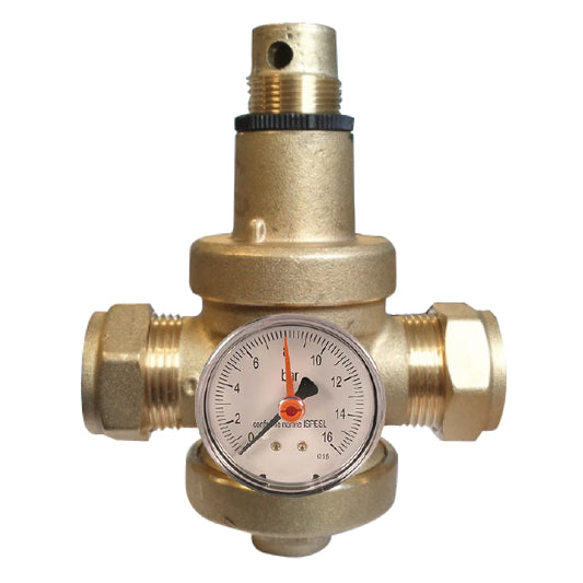 22mm Maigorani Brass Pressure Reducing Valve with Gauge. VS2946