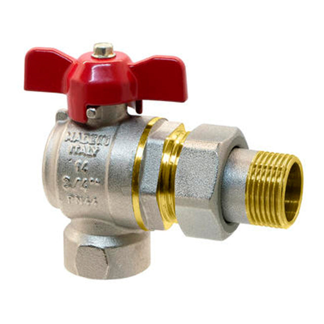 3/4" x 3/4" Brass Angle Pattern Ball Valve Male Union End. VS 4402